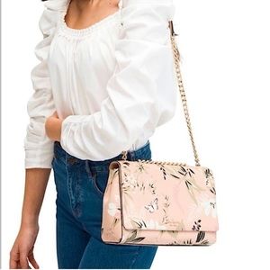 Kate Spade Emelyn Briar Lane Botanical Pink Floral Bag with Gold Chain. STUNNING
